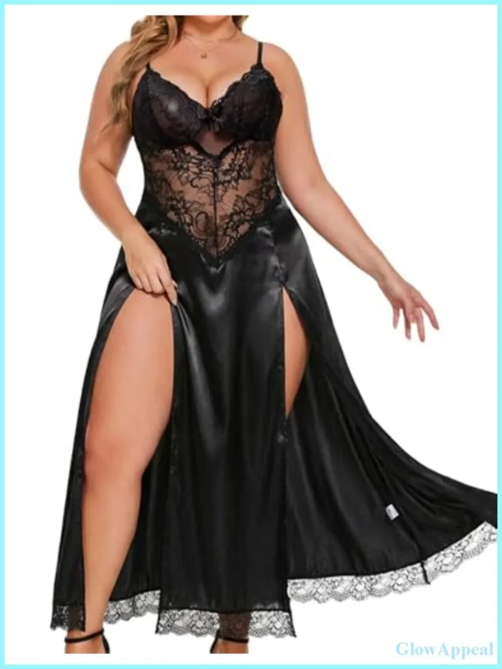 Plus Size Sexy Babydoll Lingerie Mesh Maxi Nightgown Deep V Backless Adjustable
